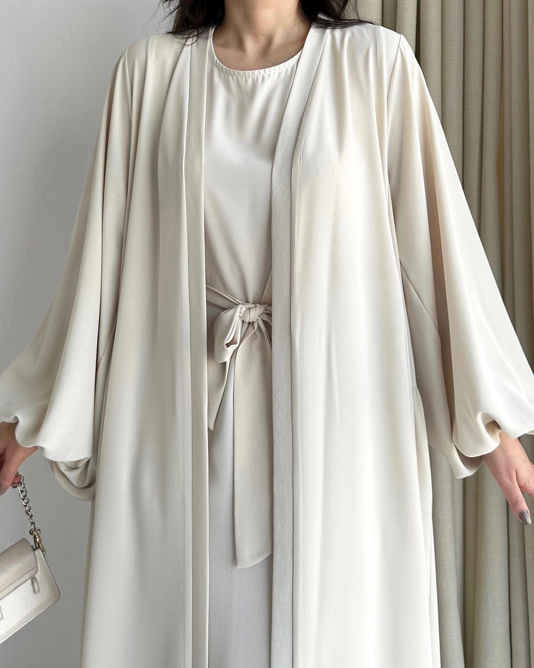 Off-white abaya with inner dress