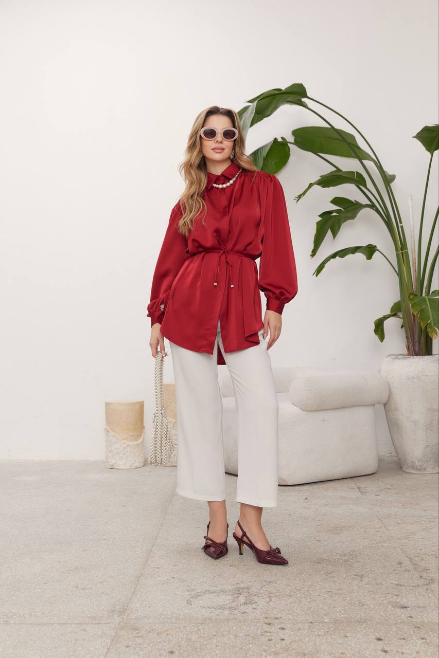 Red satin women shirt