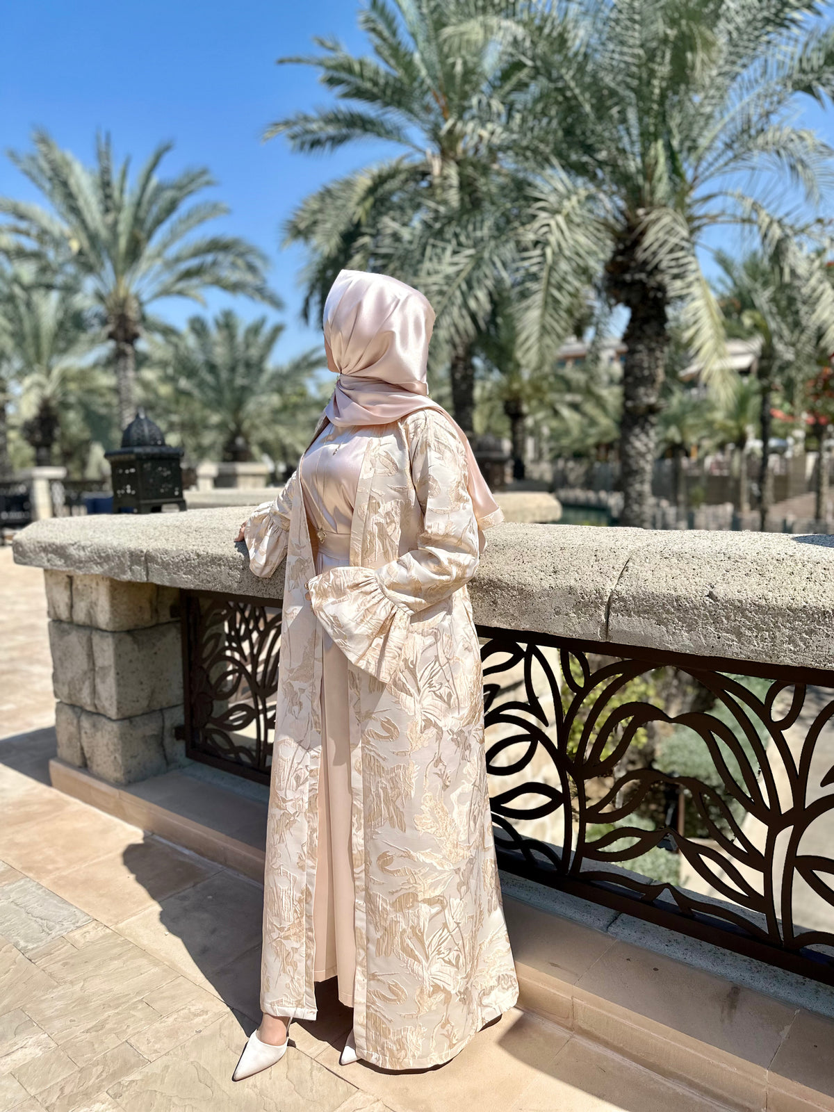 Rose gold abaya with inner dress