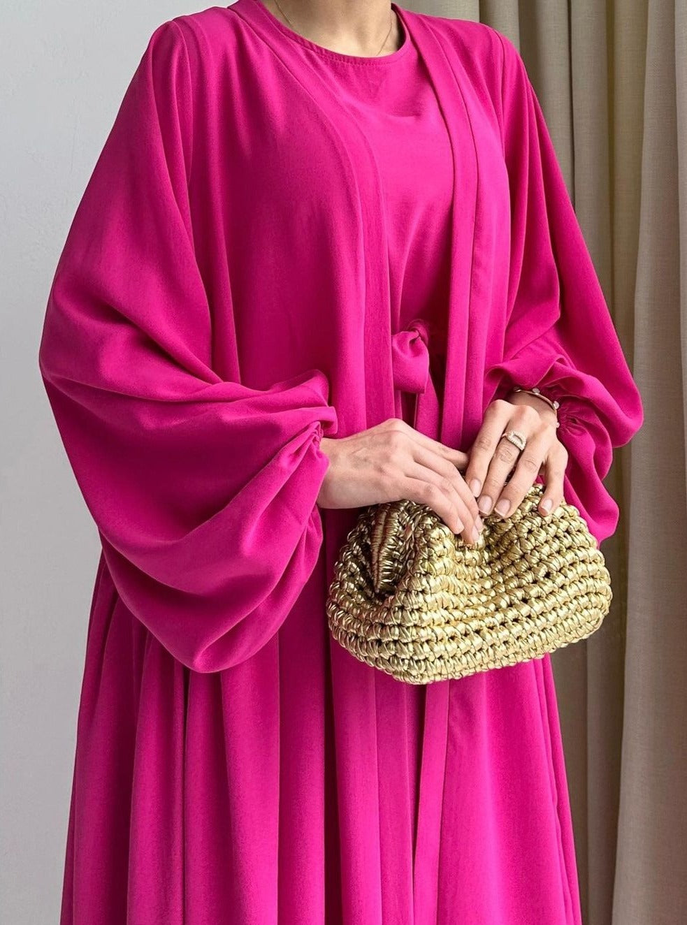 Fuchsia barbie abaya with inner dress