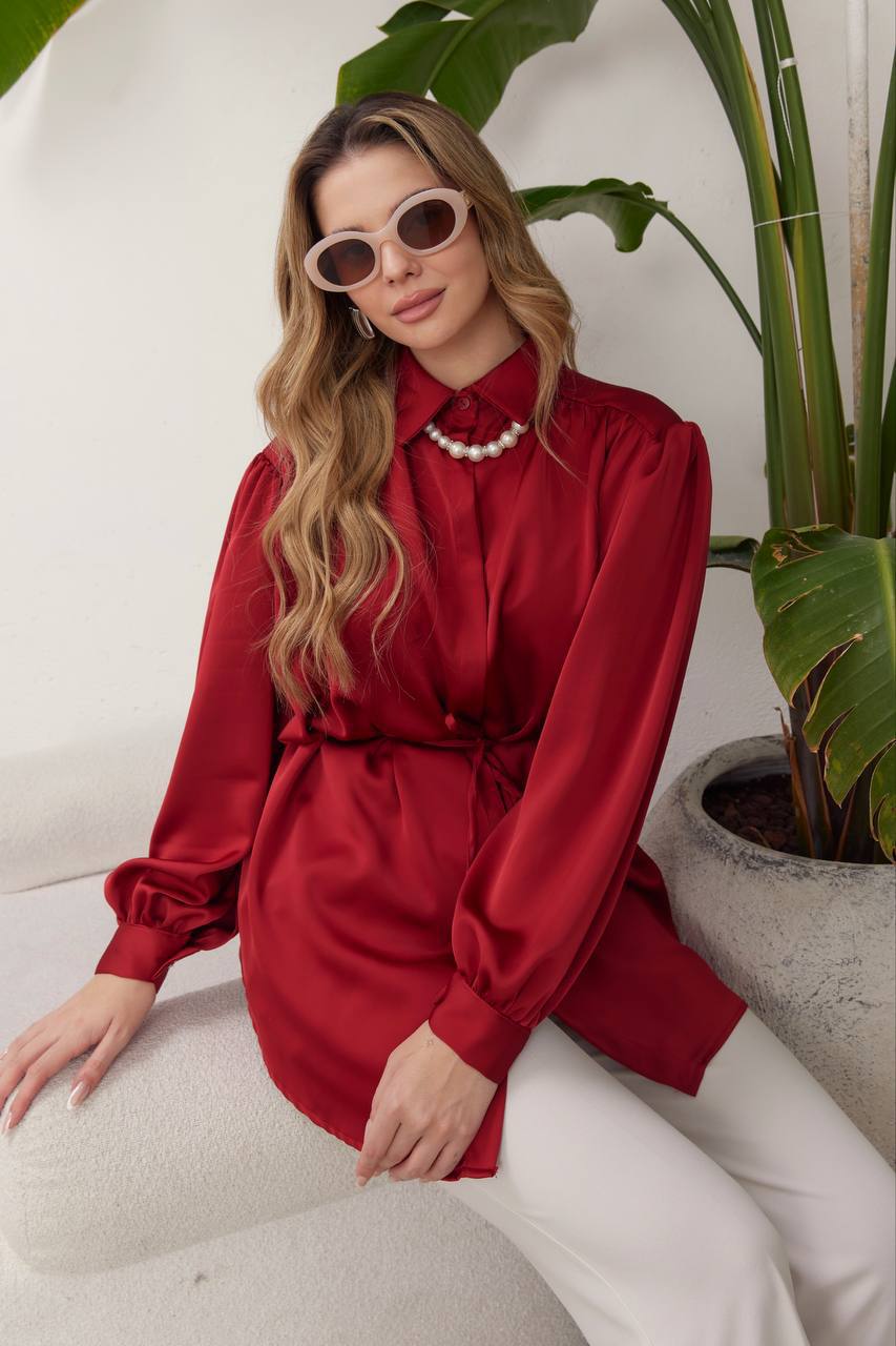 Red satin women shirt