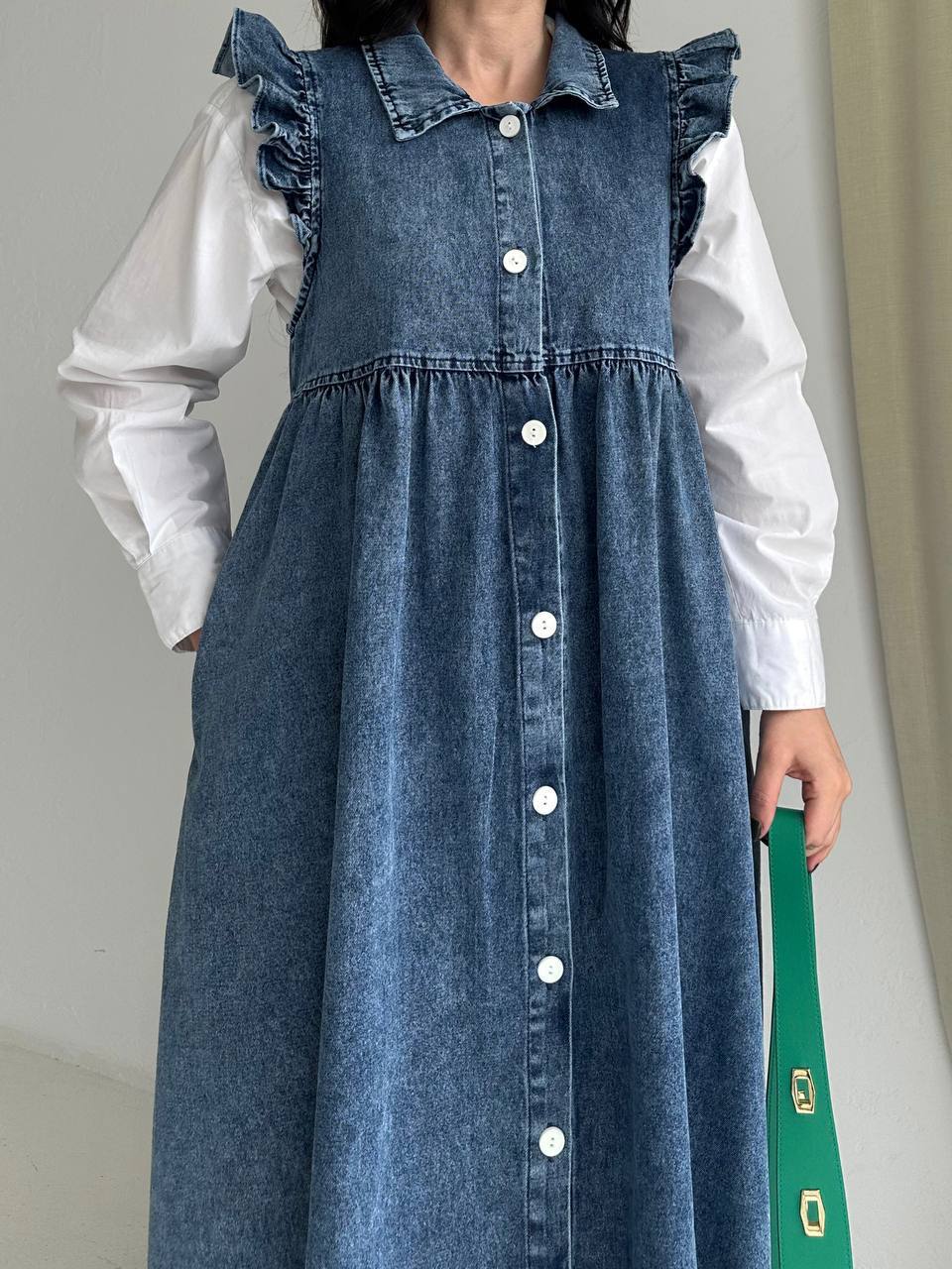 Comfy jeans dress with white shirt - Long sleeve