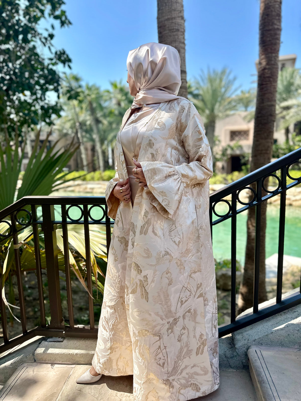 Rose gold abaya with inner dress