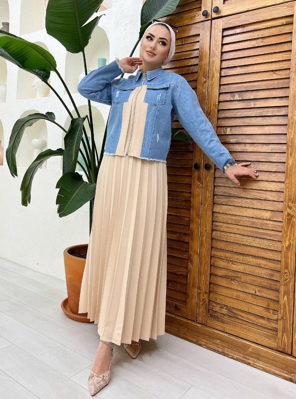 Co-ord set jean skirt - White color