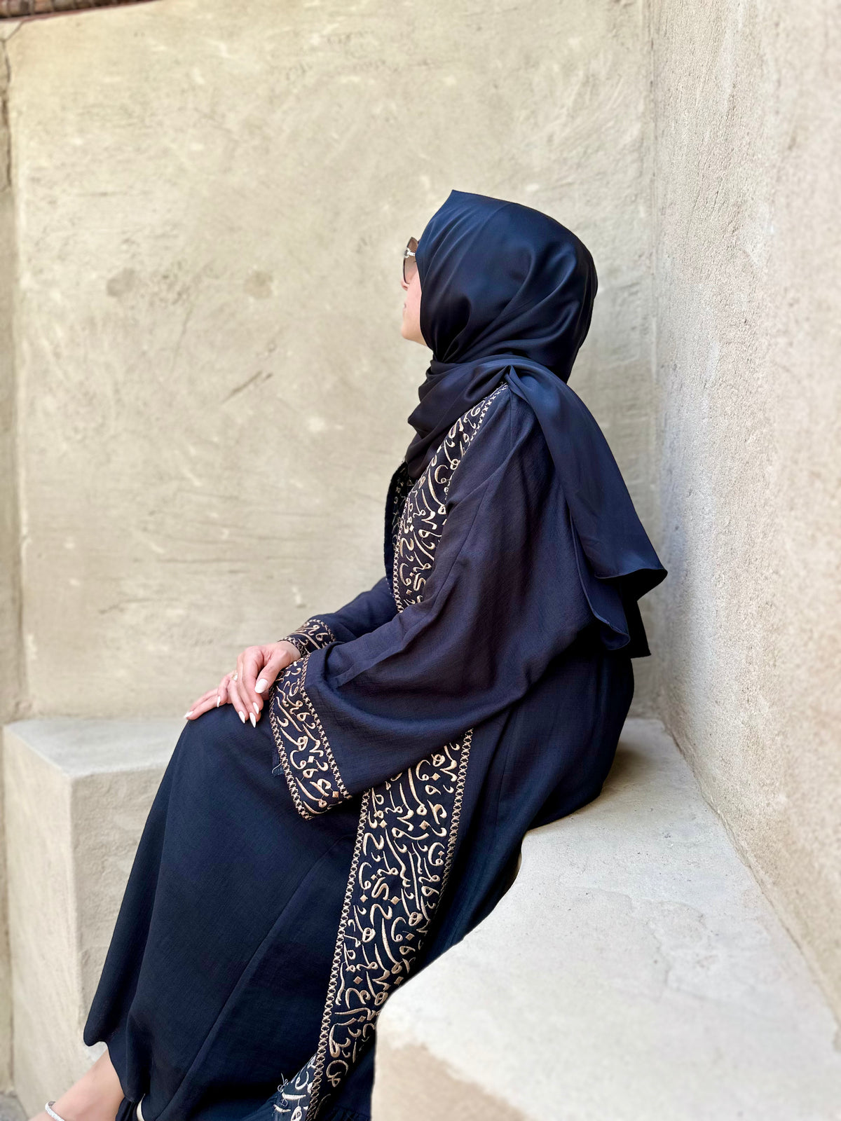 Arabic letter black abaya with inner dress