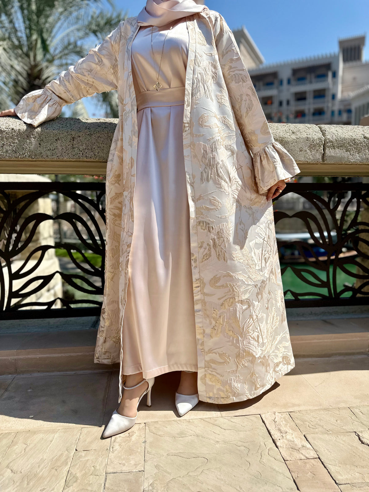 Rose gold abaya with inner dress