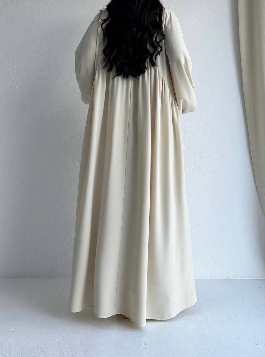 Off-white abaya with inner dress