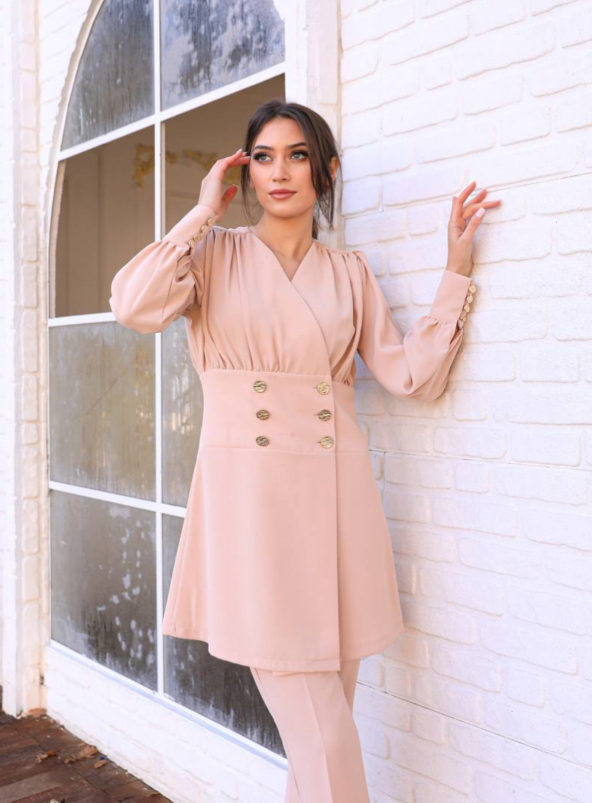 Peach beige suit long sleeve - co-ord set