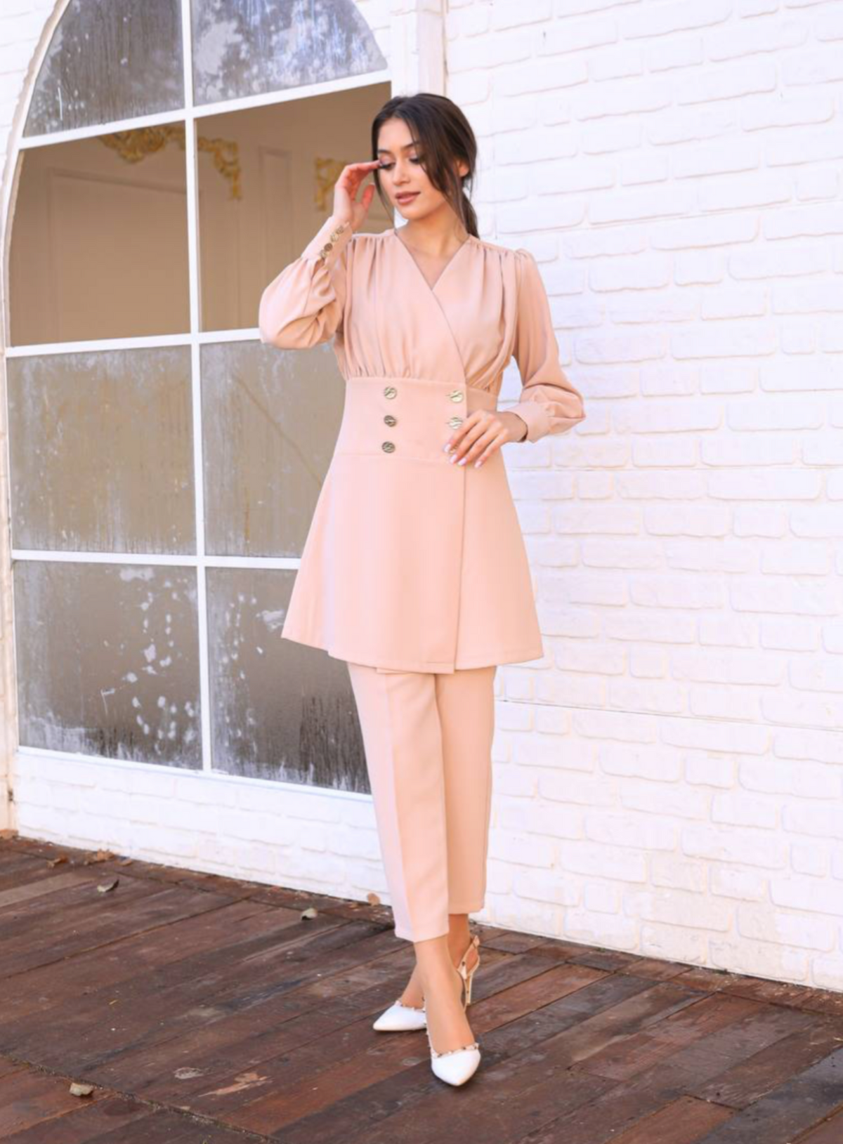 Peach beige suit long sleeve - co-ord set