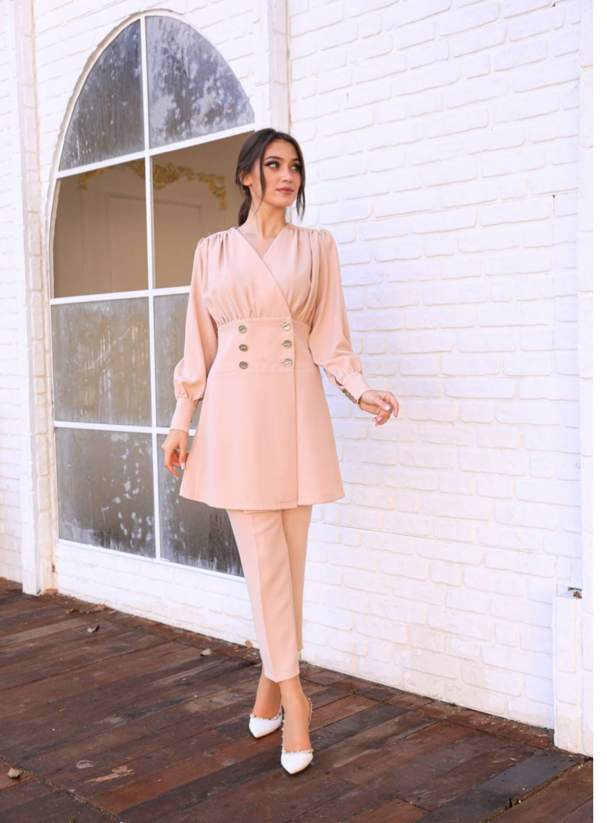 Peach beige suit long sleeve - co-ord set