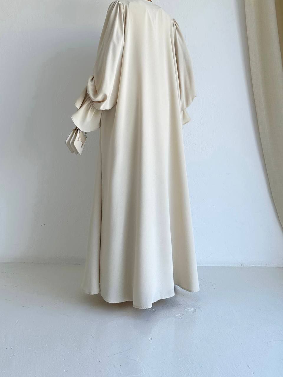 Off-white abaya with inner dress