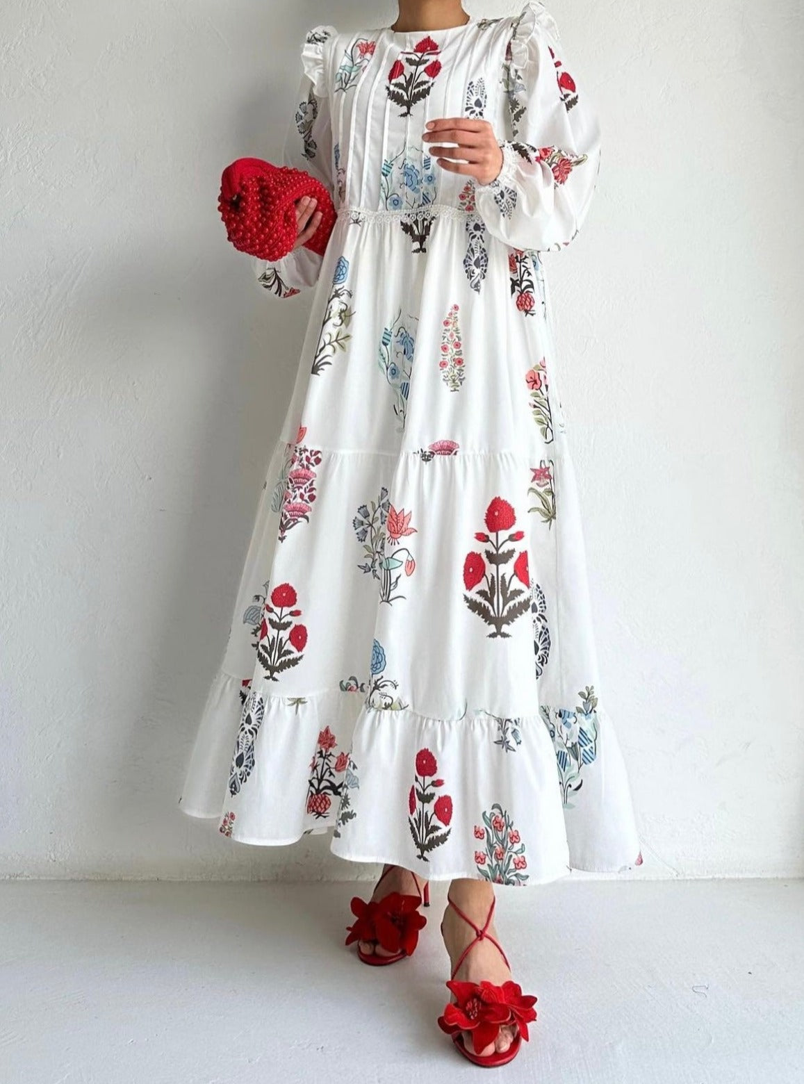 Long sleeve women flower dress