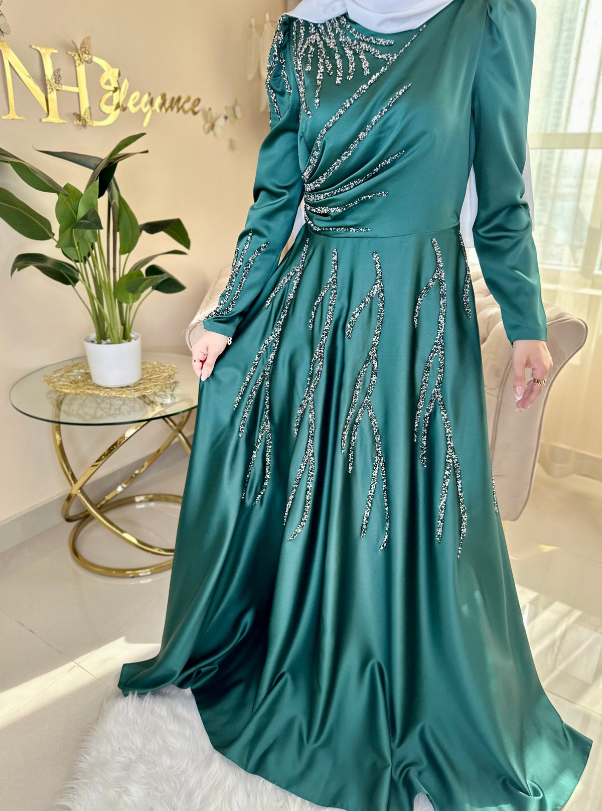 Women's Evening Maxi Dress - Green Emerald