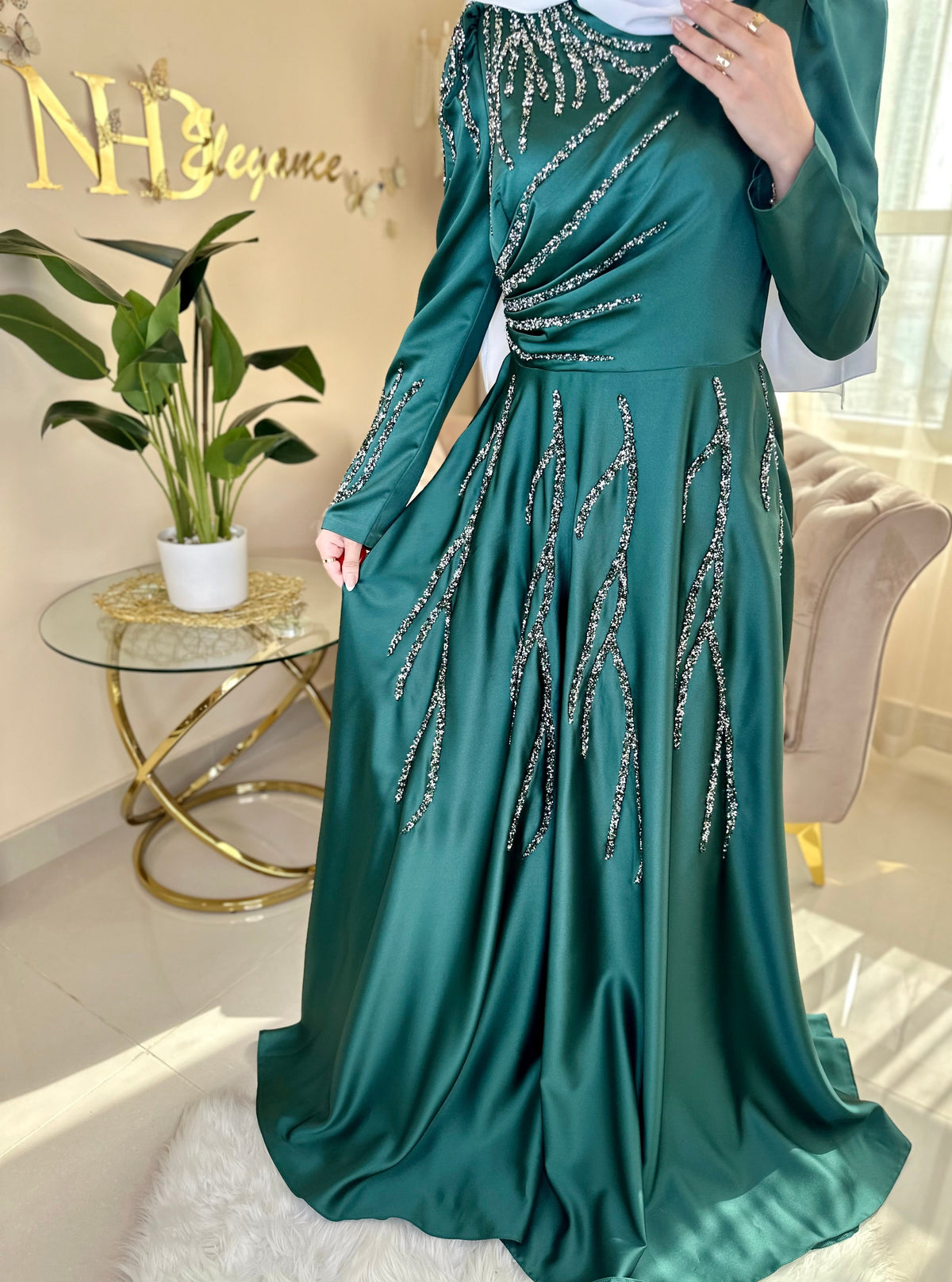 Women's Evening Maxi Dress - Green Emerald