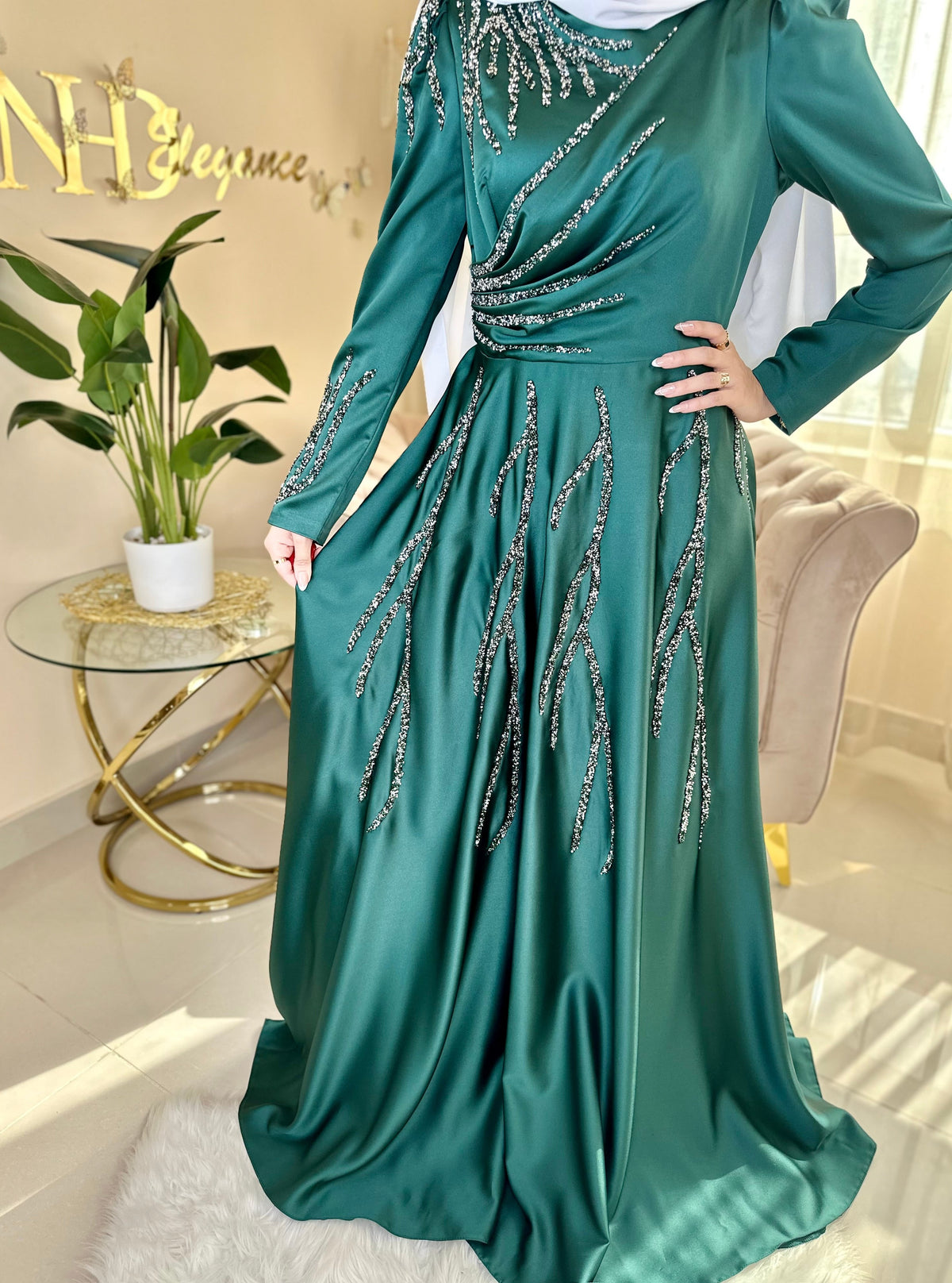 Women's Evening Maxi Dress - Green Emerald