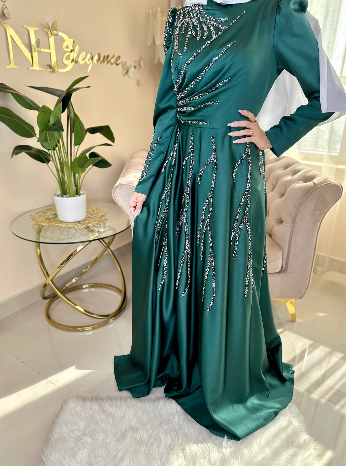 Women's Evening Maxi Dress - Green Emerald