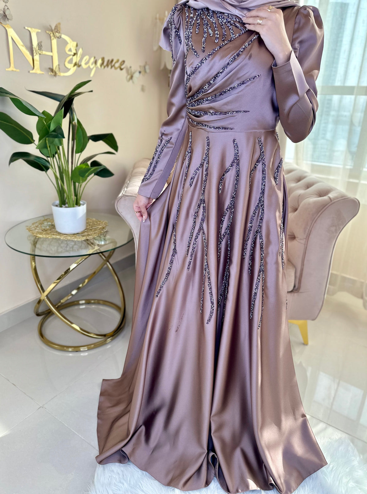 Women's Evening Maxi Dress - Light Brown