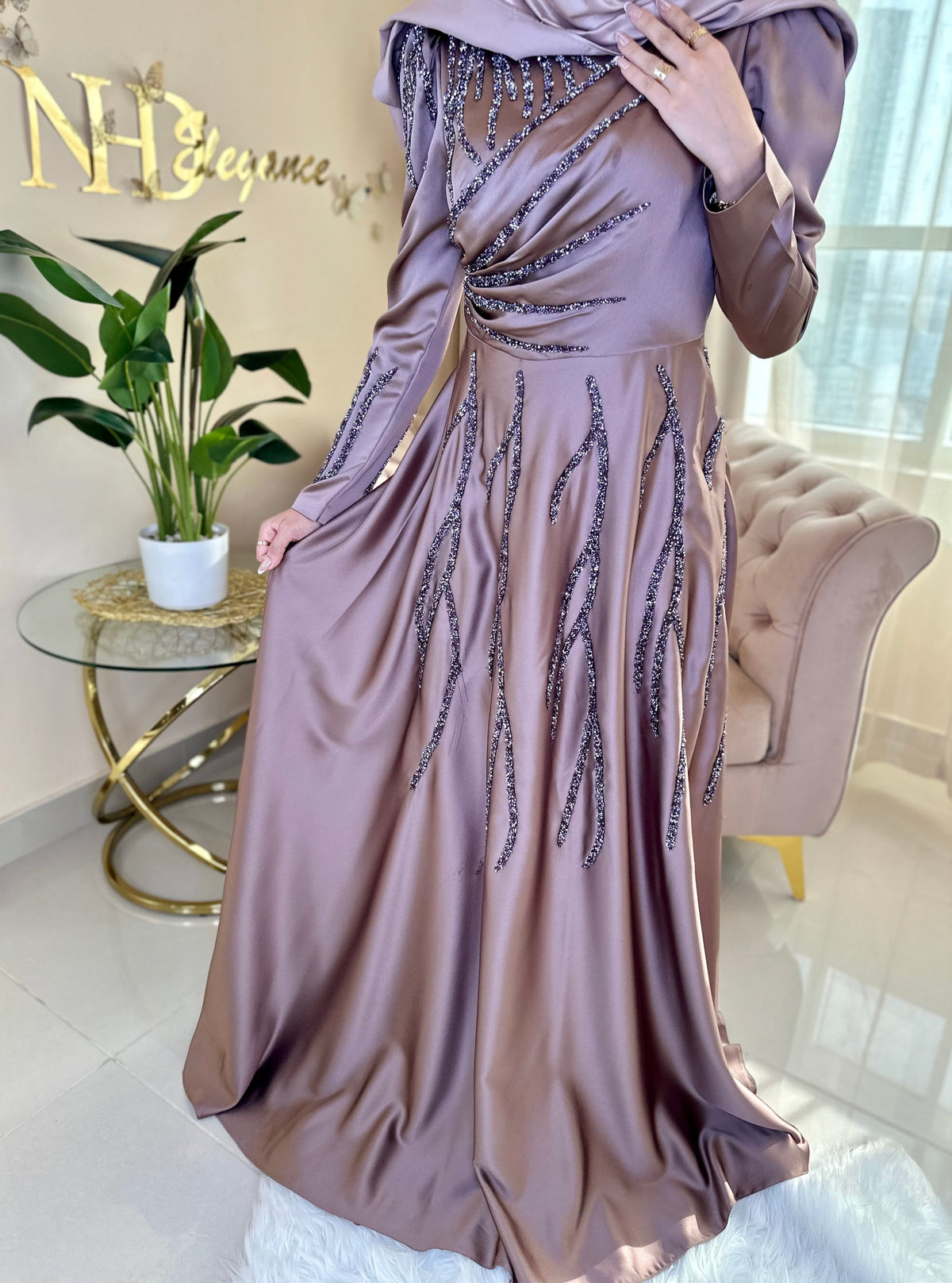 Women's Evening Maxi Dress - Light Brown