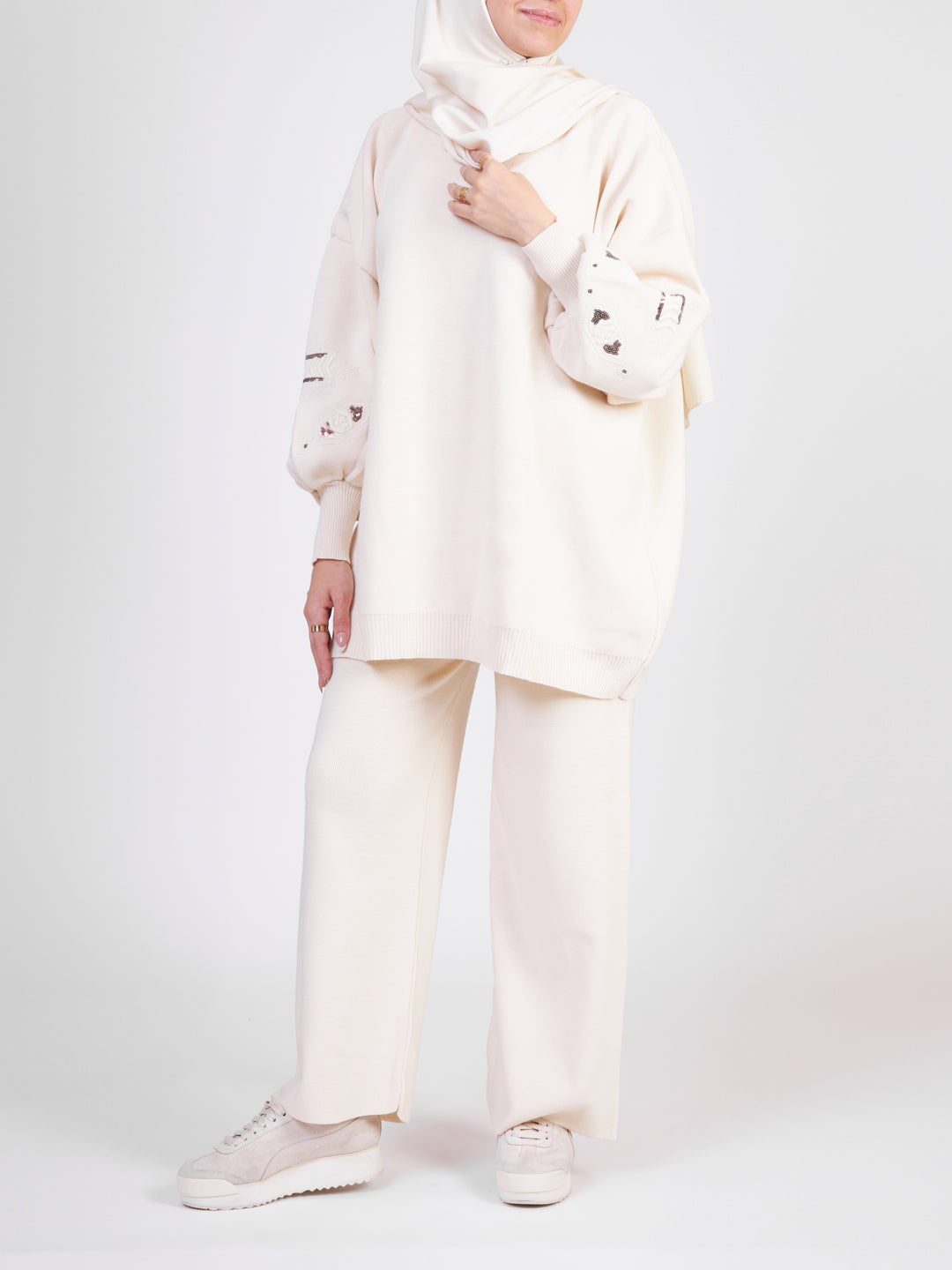 Embellished Tricot co-ord set - Off-white