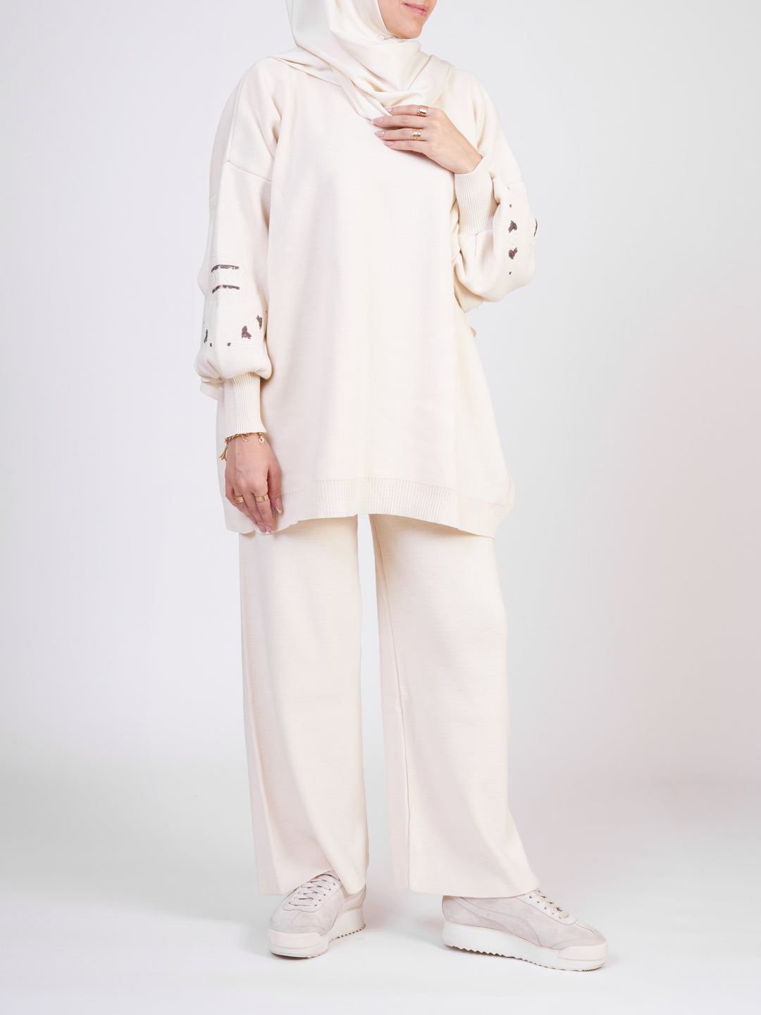 Embellished Tricot co-ord set - Off-white