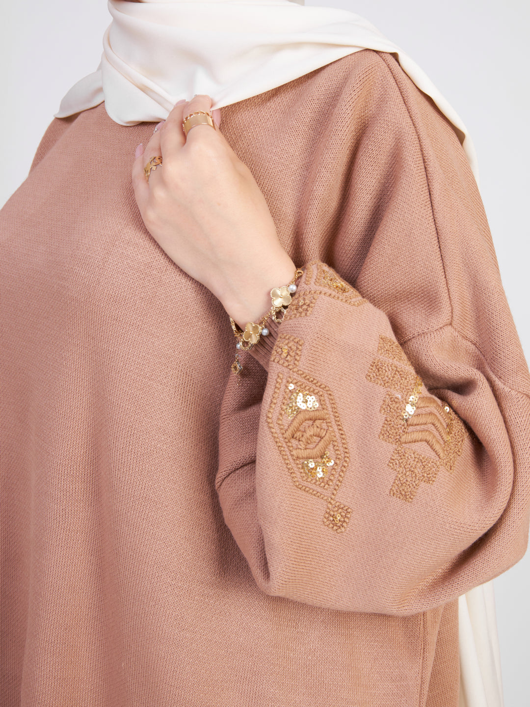 Embellished Tricot co-ord set - Caramel