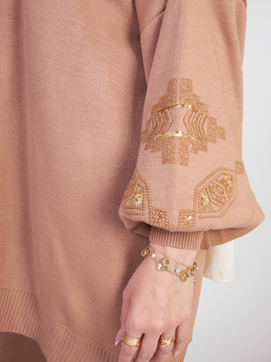 Embellished Tricot co-ord set - Caramel