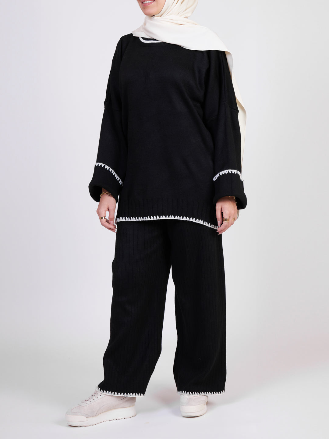 Women's winter tricot co-ord set - Black