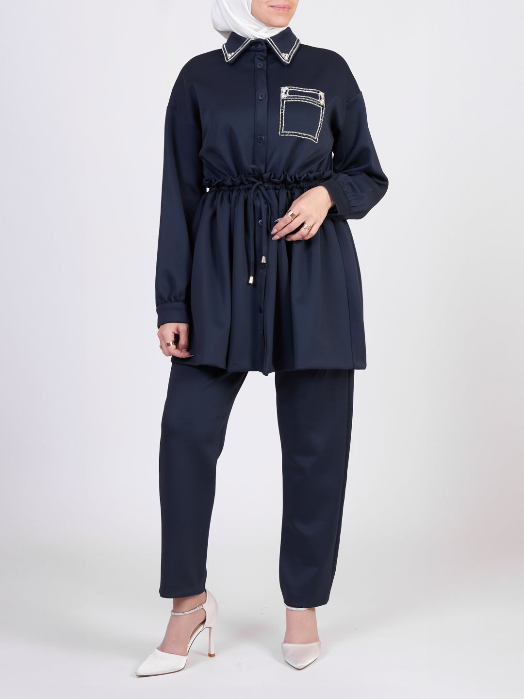 Elegant scuba co-ord set - Navy Blue