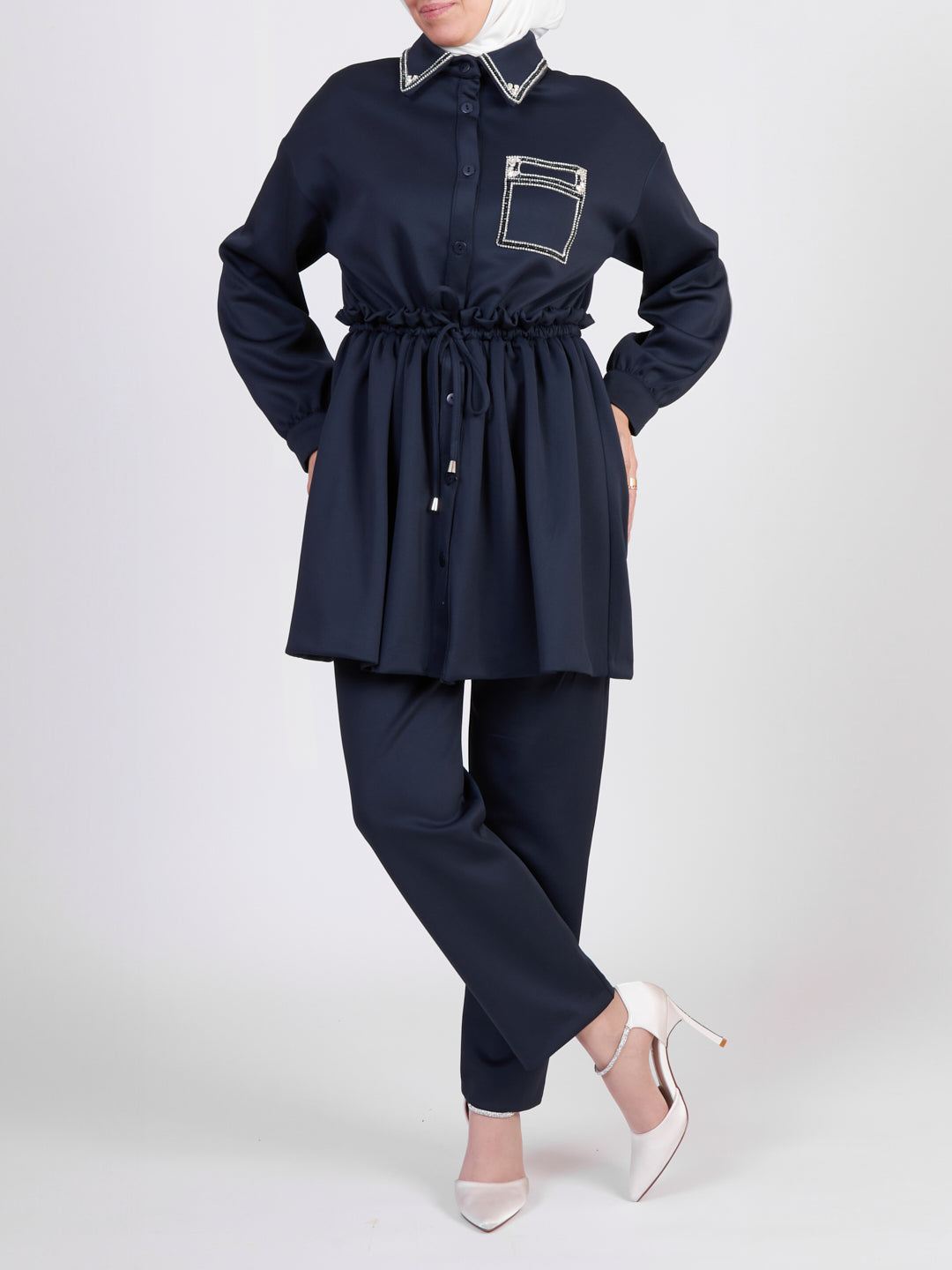 Elegant scuba co-ord set - Navy Blue