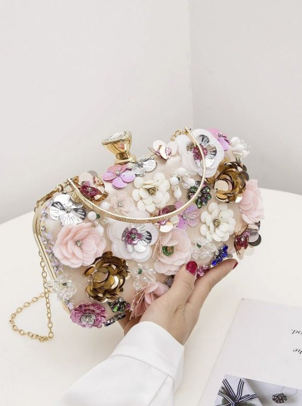 Sac à sequins fleur rose 