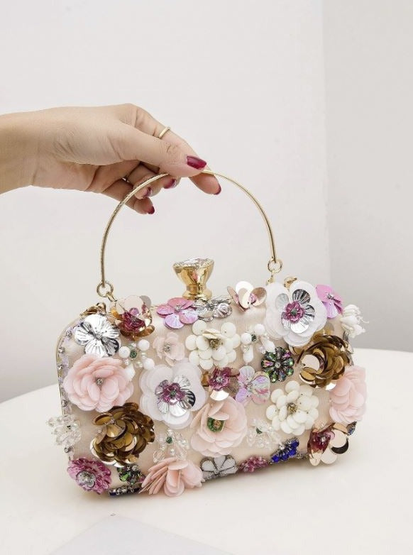 Sac à sequins fleur rose 