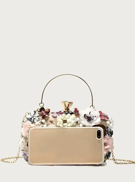 Pink flower sequin bag