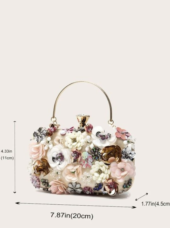 Sac à sequins fleur rose 