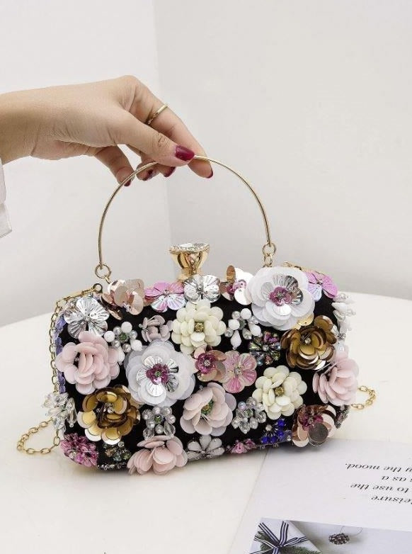 Black Flower sequin bag