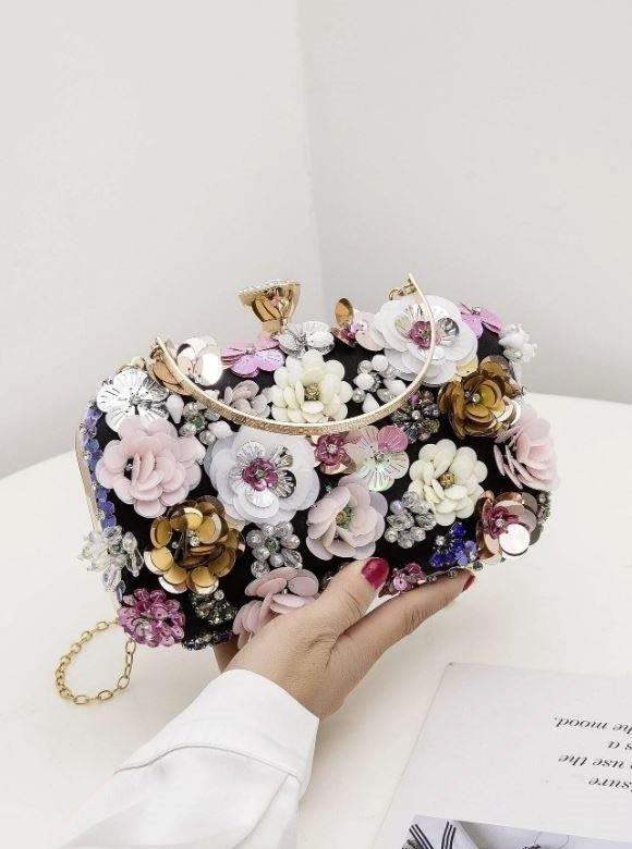 Black Flower sequin bag