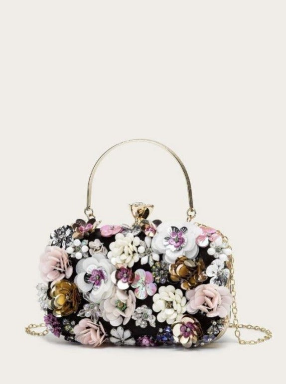 Black Flower sequin bag