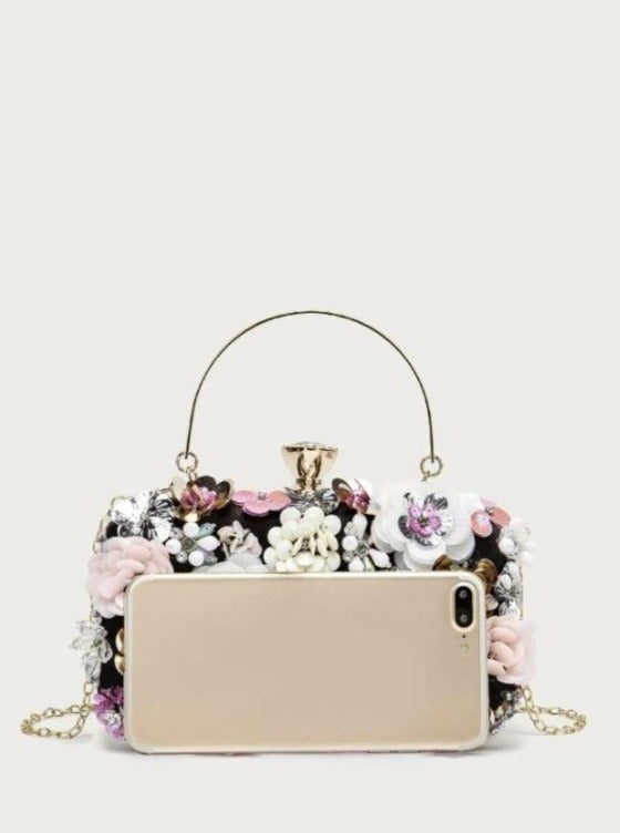 Black Flower sequin bag