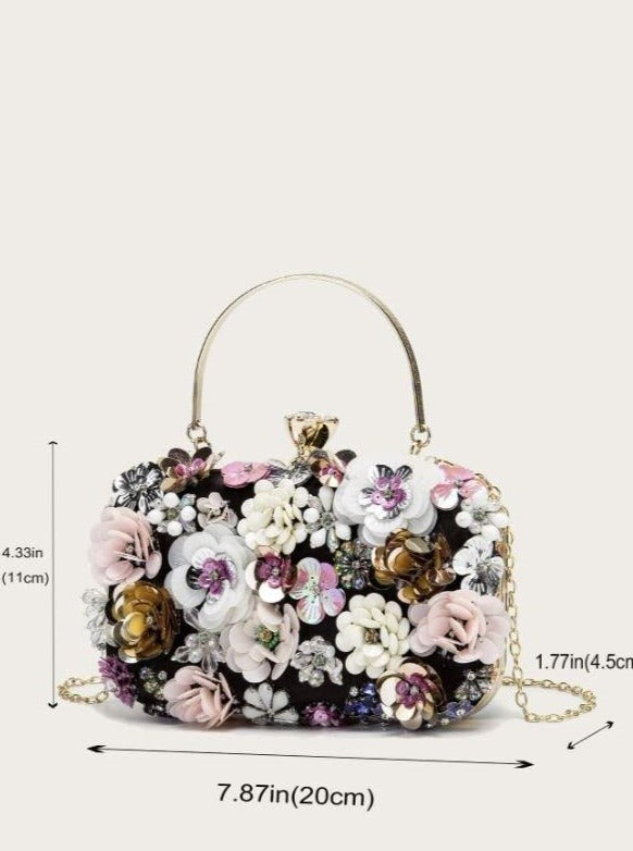 Black Flower sequin bag