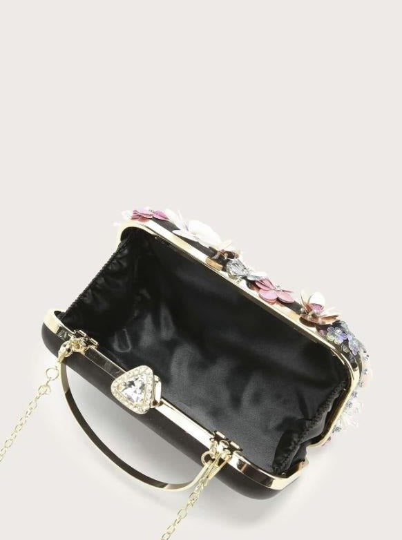 Black Flower sequin bag