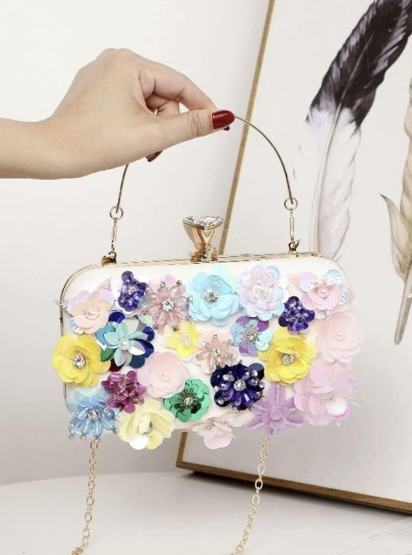 Sac à sequins fleurs multicolores 