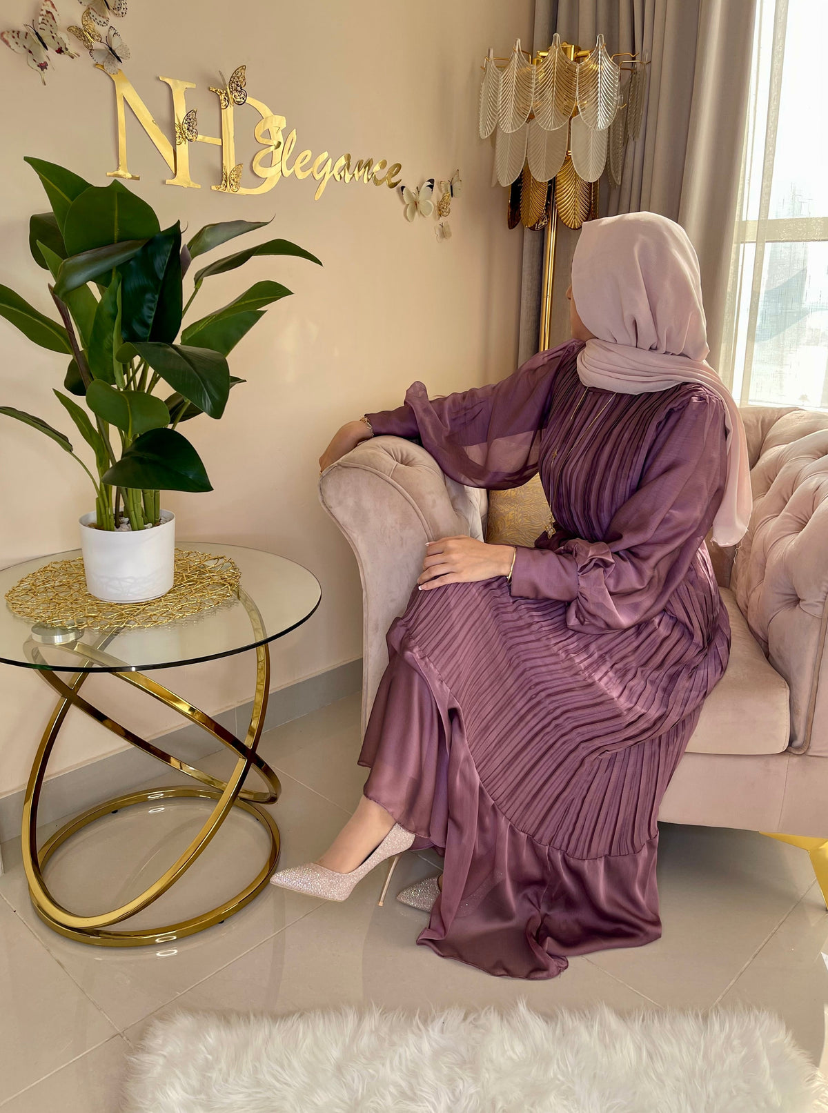 Women maxi purple dress with long sleeve