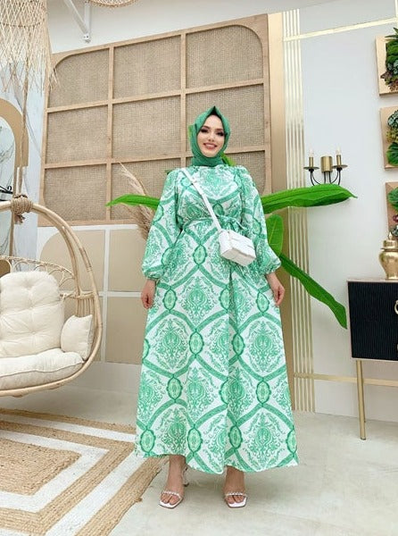 Women green baroque print dress